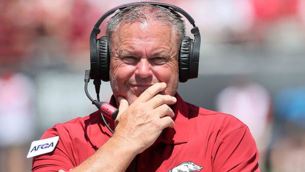 Razorbacks coach Sam Pittman during game with Western Carolina in Little Rock